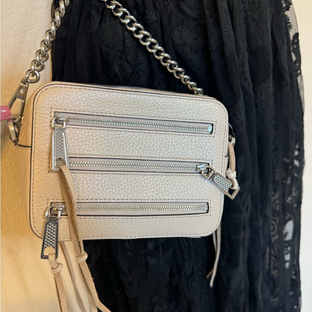 Rebecca Minkoff Trendy Nude 3 Front Zippers Leather Crossbody Shoulder Bag - Picture 2 of 11